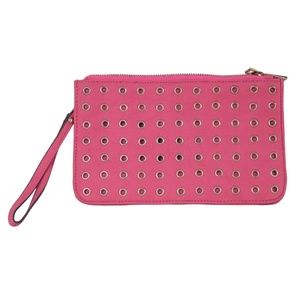 Barbie Pink Allover Eyelet Double Compartment Zipper Purse Wristlet Clutch